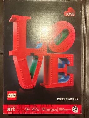 LEGO Red LOVE Sculpture with Blue and Green Accents